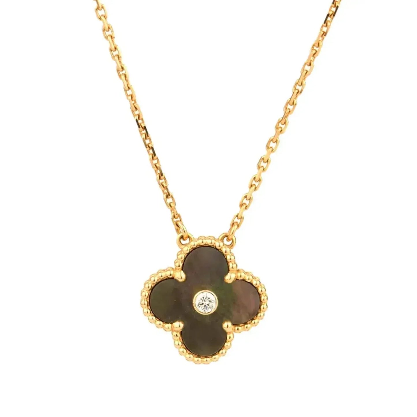 [Kincade Jewelrys] COLLAR DE TRÉBOL DE 15 MM CON DIAMANTES Y NÁCAR