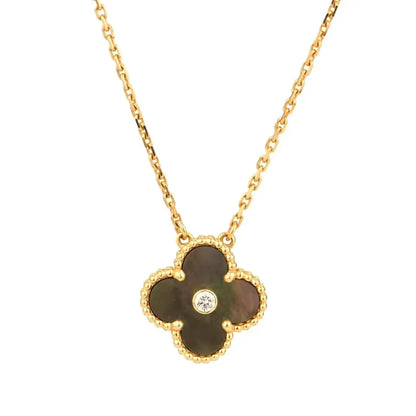 [Kincade Jewelrys] COLLAR DE TRÉBOL DE 15 MM CON DIAMANTES Y NÁCAR