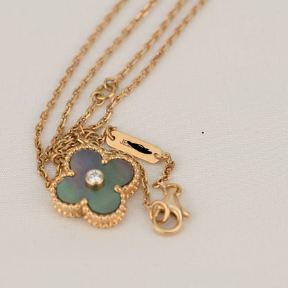 [Kincade Jewelrys] COLLAR DE TRÉBOL DE 15 MM CON DIAMANTES Y NÁCAR