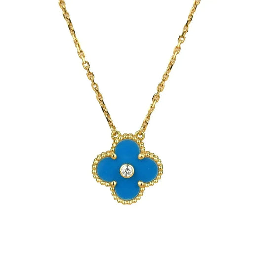 [Kincade Jewelrys]CLOVER 15MM DIAMOND AND BLUE AGATE NECKLACE