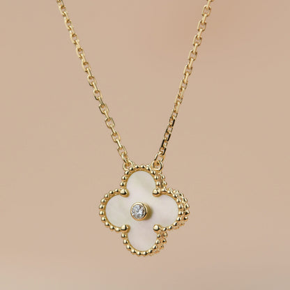 [Kincade Jewelrys]CLOVER 15MM DIAMOND GOLD MOTHER OF PEARL NECKLACE