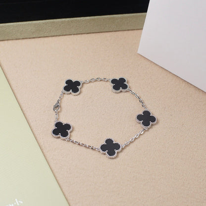 [Kincade Jewelrys]CLOVER 5 MOTIF ONYXS  BRACELET SILVER