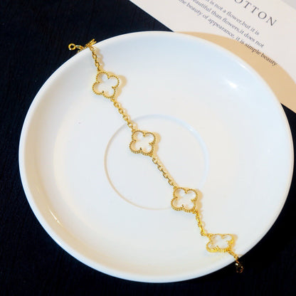 [Kincade Jewelrys]CLOVER 5 MOTIF ROCK CRYSTAL PINK GOLD BRACELET