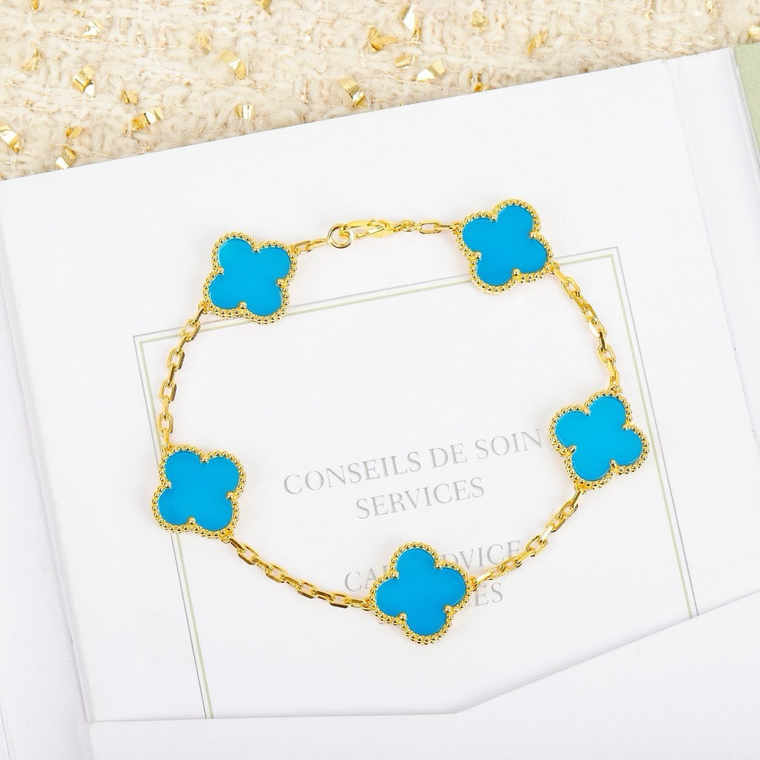 [Kincade Jewelrys]CLOVER 5 MOTIFS TURQUOISE BRACELET
