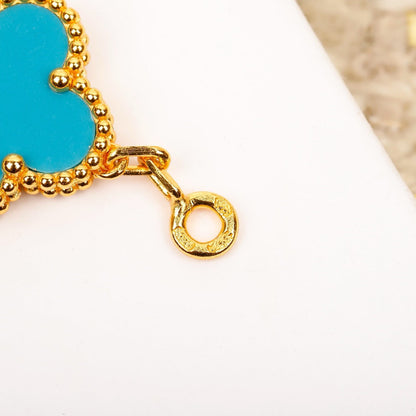 [Joyas Kincade]Pulsera de oro con diamantes turquesa y cinco motivos de trébol