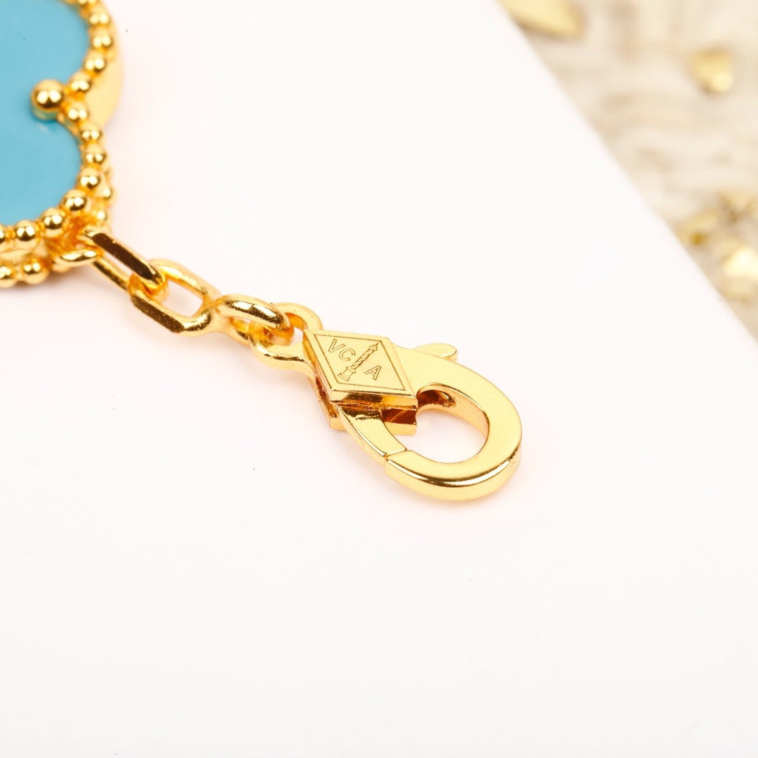 [Joyas Kincade]Pulsera de oro con diamantes turquesa y cinco motivos de trébol