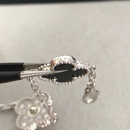 [Kincade Jewelrys]CLOVER 5 MOTIF ONYXS DIAMOND BRACELET SILVER