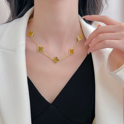 [Joyas Kincade] COLLAR DE OJO DE TIGRE CON 10 MOTIVOS DE TRÉBOLES