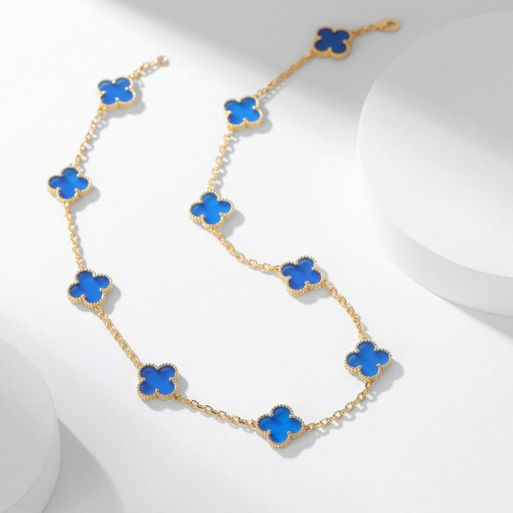 [Kincade Jewelrys] COLLAR DE ÁGATA AZUL CON 10 MOTIVOS DE TRÉBOLES