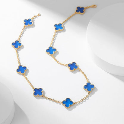 [Kincade Jewelrys] COLLAR DE ÁGATA AZUL CON 10 MOTIVOS DE TRÉBOLES