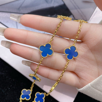 [Kincade Jewelrys] COLLAR DE ÁGATA AZUL CON 10 MOTIVOS DE TRÉBOLES