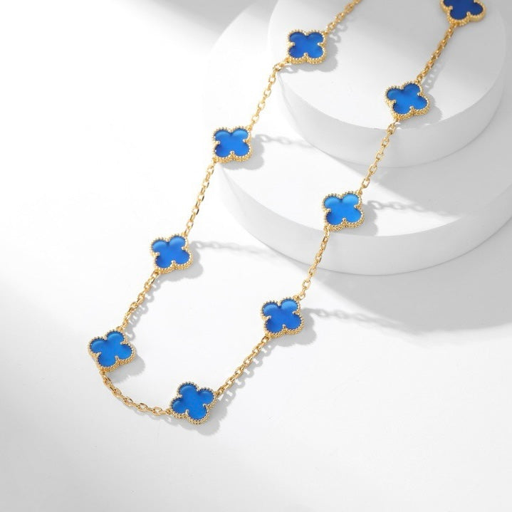 [Kincade Jewelrys] COLLAR DE ÁGATA AZUL CON 10 MOTIVOS DE TRÉBOLES