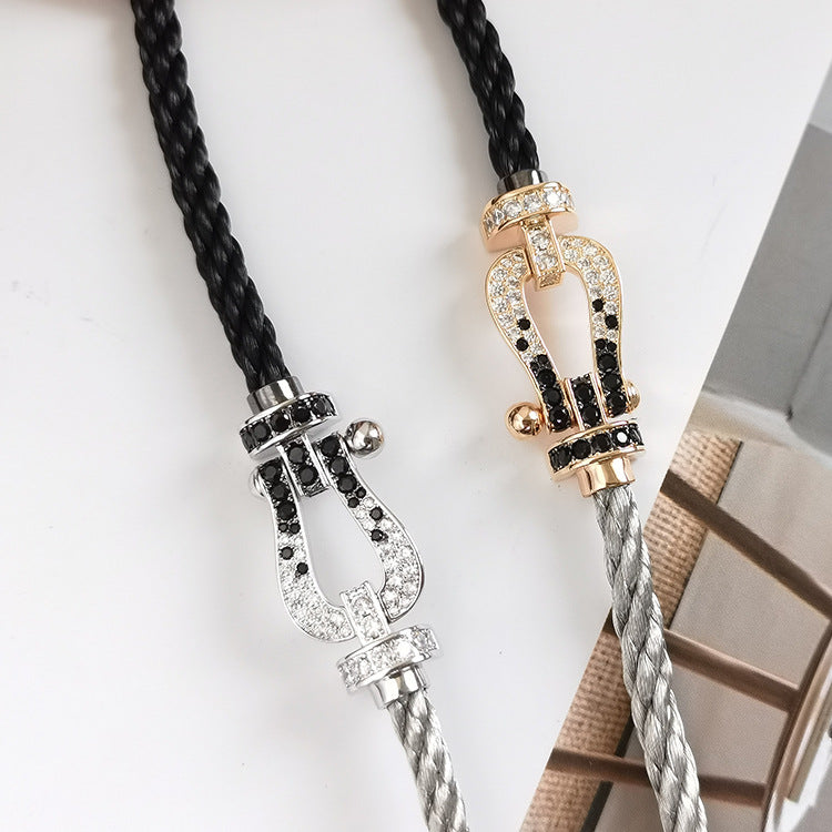 [Kincade Jewelrys]FORCE LARGE HORSESHOE BLACK WHITE DIAMOND BRACELET ROSE GOLD