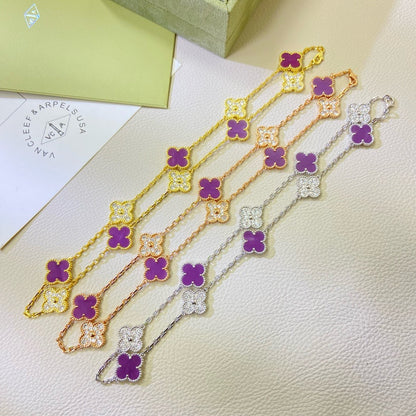 [Kincade Jewelrys] COLLAR DE DIAMANTES PÚRPURA VIOLETA CON 10 MOTIVOS DE TRÉBOL