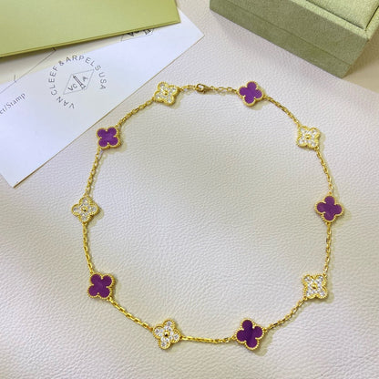 [Kincade Jewelrys] COLLAR DE DIAMANTES PÚRPURA VIOLETA CON 10 MOTIVOS DE TRÉBOL