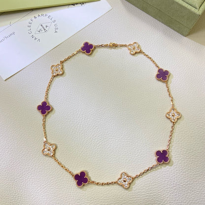 [Kincade Jewelrys] COLLAR DE DIAMANTES PÚRPURA VIOLETA CON 10 MOTIVOS DE TRÉBOL