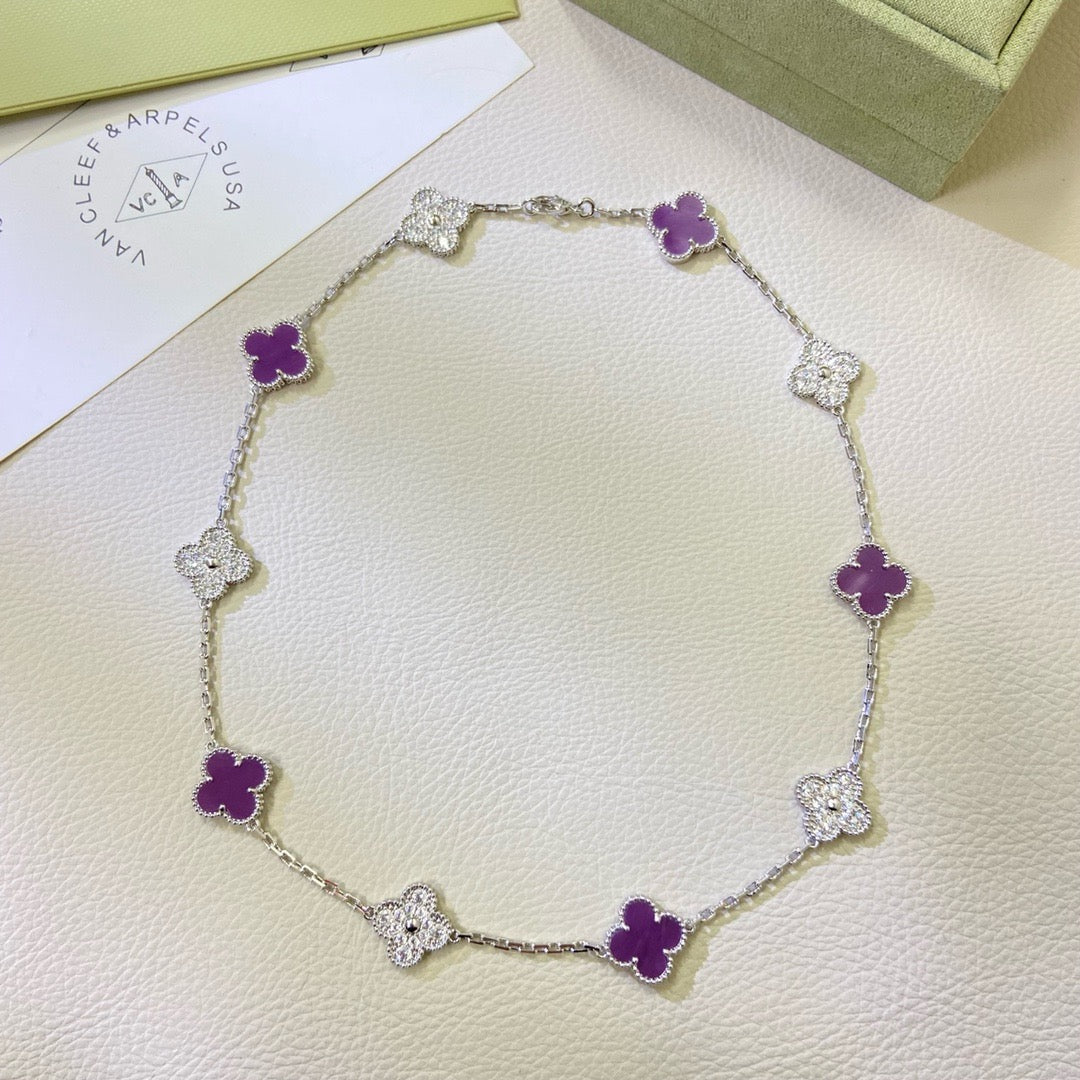 [Kincade Jewelrys] COLLAR DE DIAMANTES PÚRPURA VIOLETA CON 10 MOTIVOS DE TRÉBOL