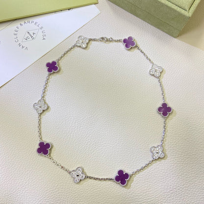 [Kincade Jewelrys] COLLAR DE DIAMANTES PÚRPURA VIOLETA CON 10 MOTIVOS DE TRÉBOL