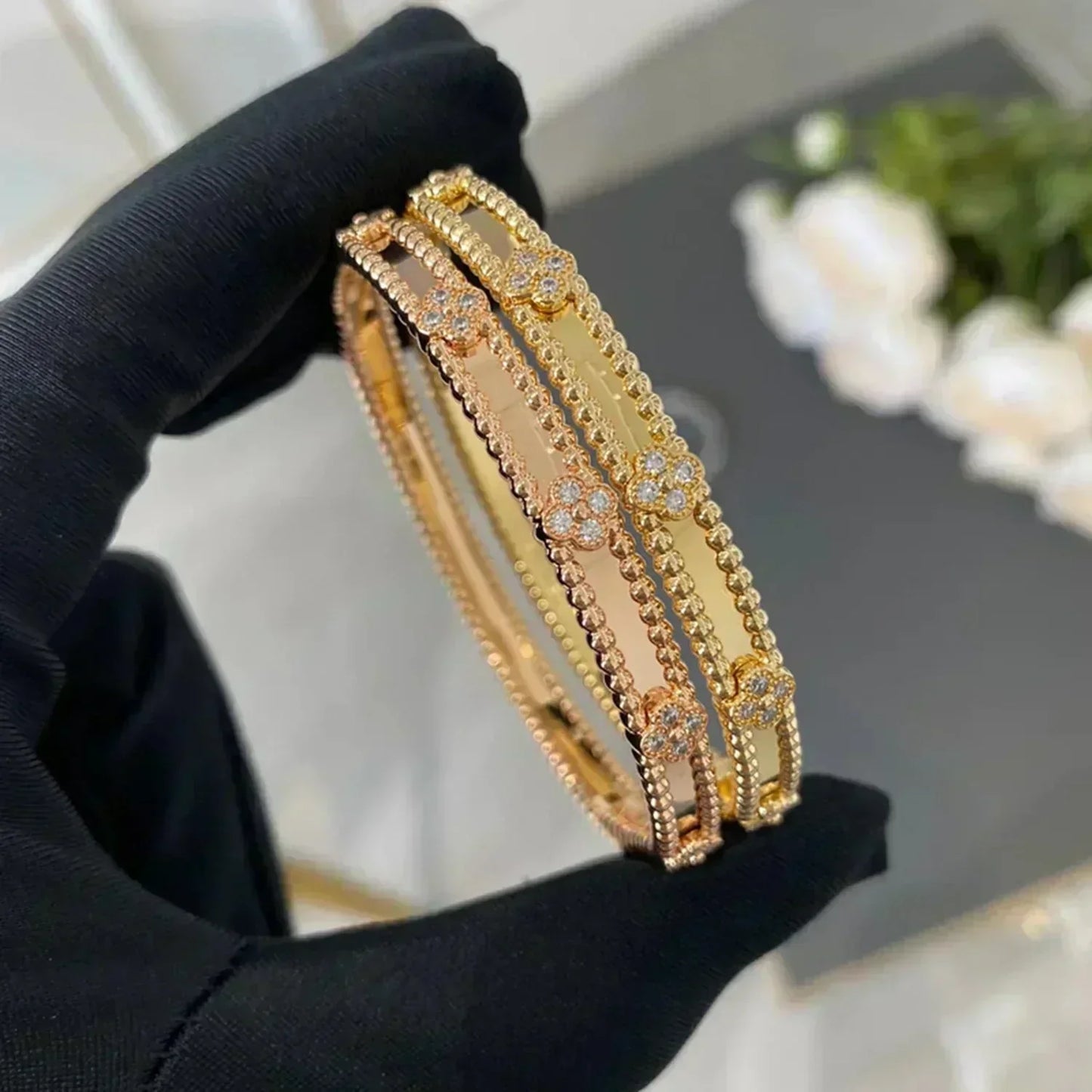 [Kincade Jewelrys]CLOVER BRACELET 4MM DIAMONDS