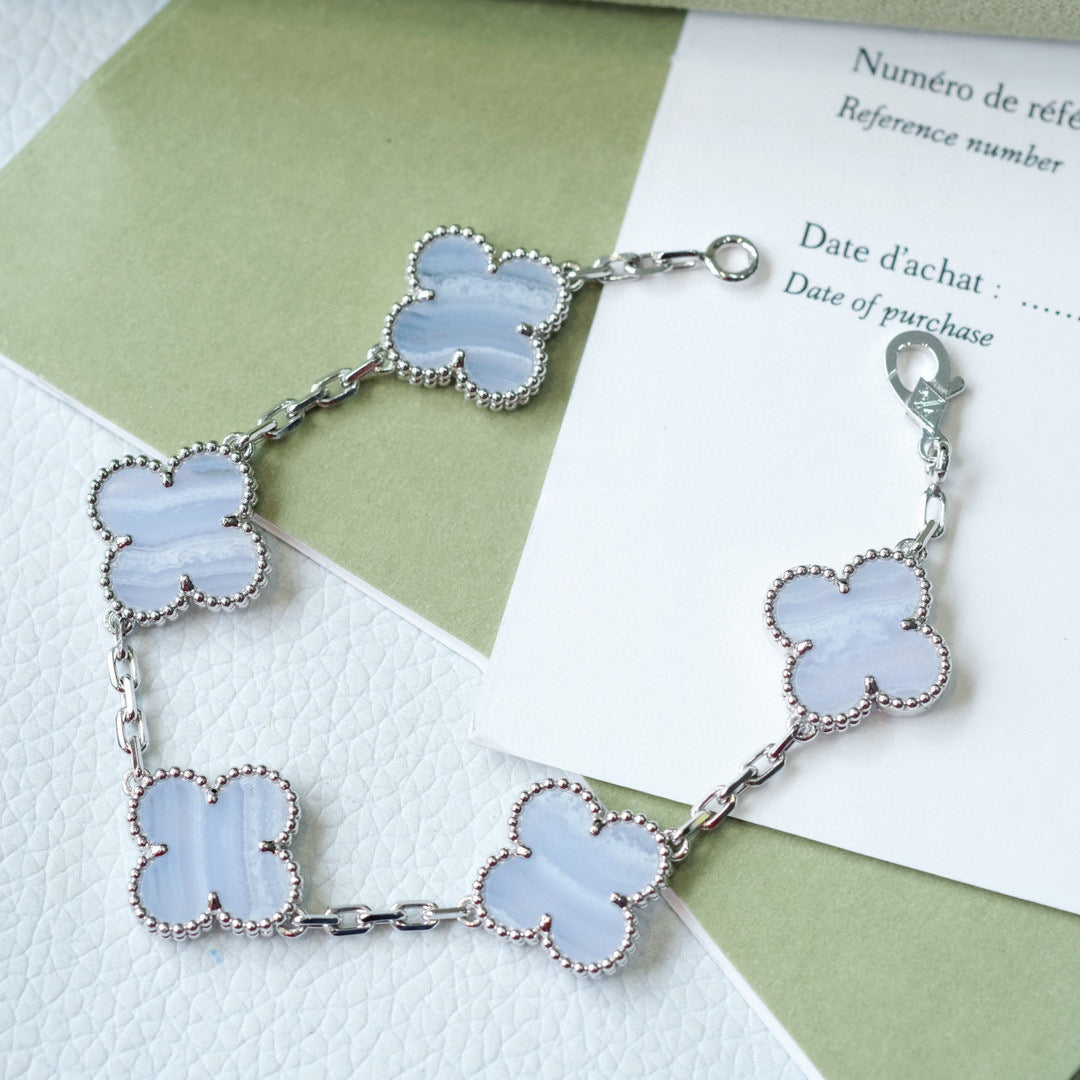 [Kincade Jewelrys]CLOVER  5 MOTIF PURPLE CHALCEDONY BRACELET SILVER
