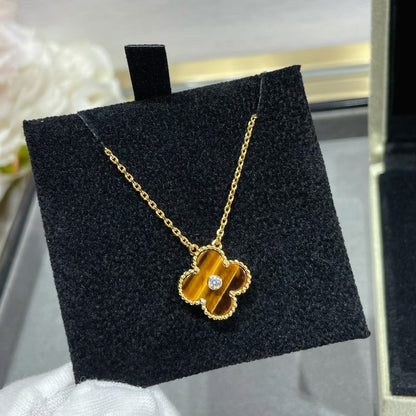 [Kincade Jewelrys]Collar de TRÉBOL de 15 mm con diamantes y ágata ojo de tigre amarilla