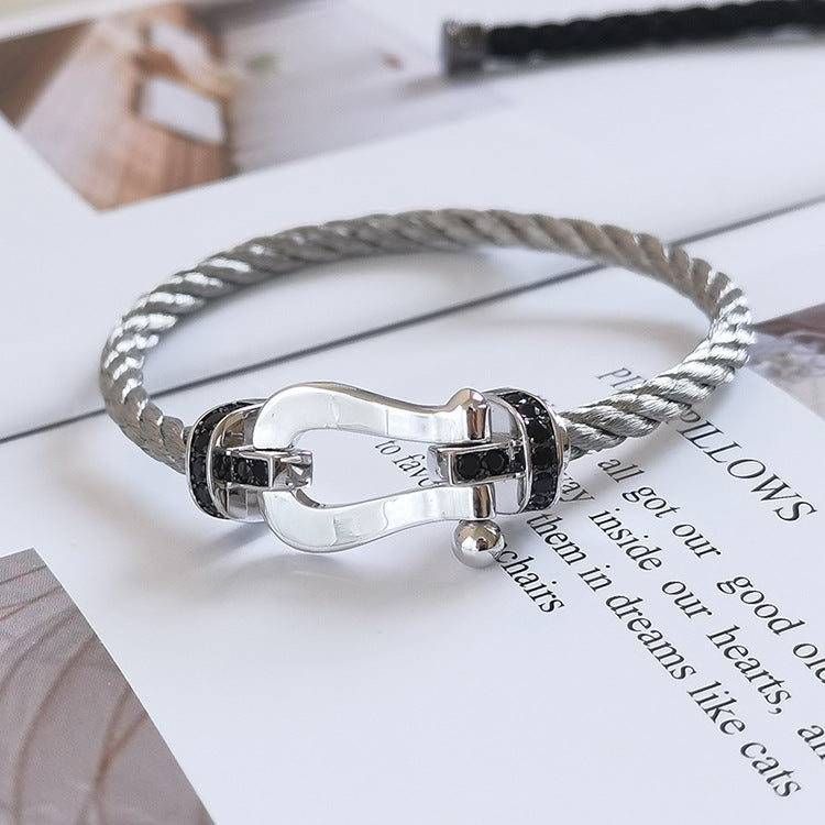 [Kincade Jewelrys]FORCE LARGE HORSESHOE BLACK DIAMOND BRACELET SILVER
