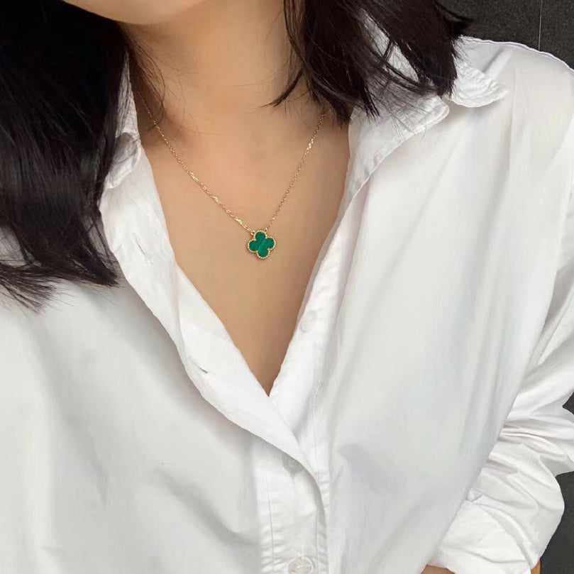 [Kincade Jewelrys]CLOVER 15MM MALACHITE SINGLE FLOWER  NECKLACE
