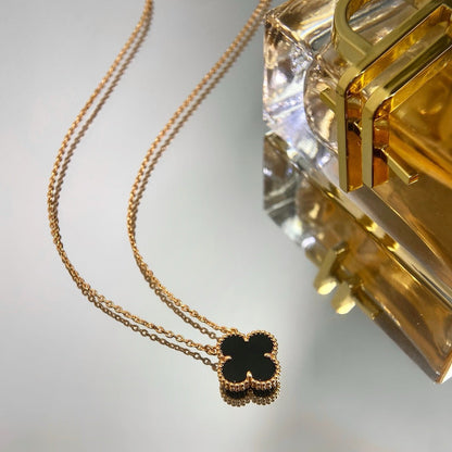 [Kincade Jewelrys]CLOVER 15MM BLACK ONYX SINGLE FLOWER NECKLACE