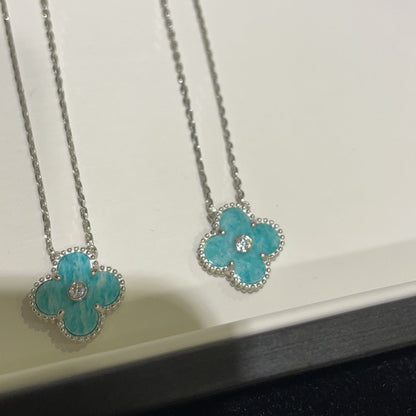 [Kincade Jewelrys]CLOVER 15MM DIAMOND SVRES PORCELAIN  NECKLACE SILVER