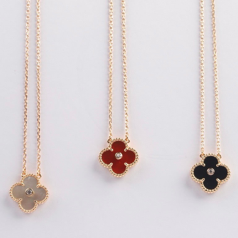[Kincade Jewelrys]CLOVER 15MM DIAMOND CARNELIAN NECKLACE
