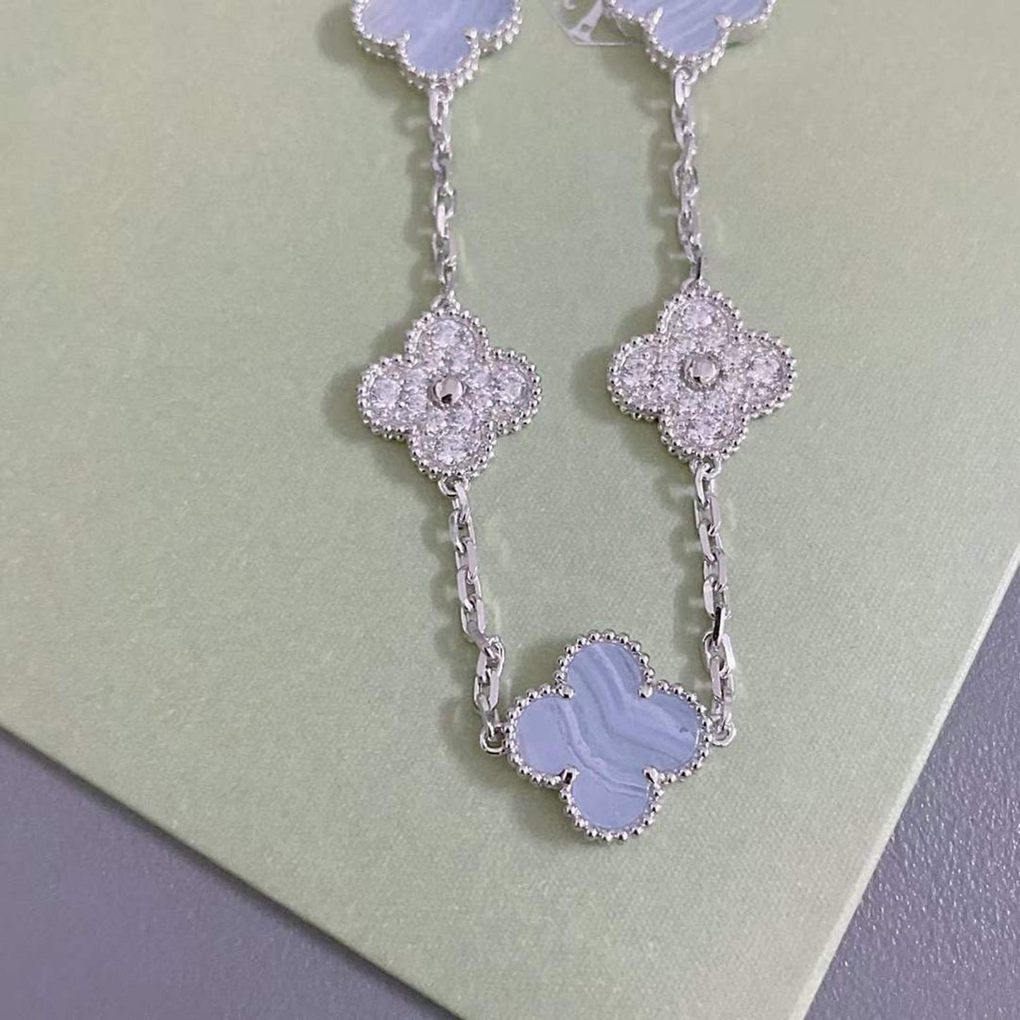 [Kincade Jewelrys]CLOVER  5 MOTIF DIAMOND PURPLE CHALCEDONY BRACELET SILVER
