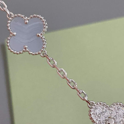 [Kincade Jewelrys]CLOVER  5 MOTIF DIAMOND PURPLE CHALCEDONY BRACELET SILVER