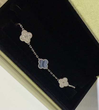 [Kincade Jewelrys]CLOVER  5 MOTIF DIAMOND PURPLE CHALCEDONY BRACELET SILVER
