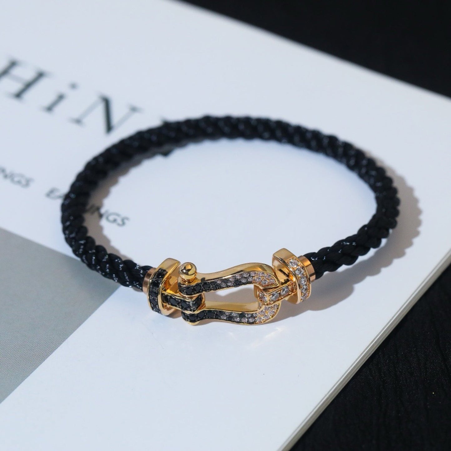 [Kincade Jewelrys]FORCE LARGE HORSESHOE BLACK WHITE DIAMOND BRACELET ROSE GOLD