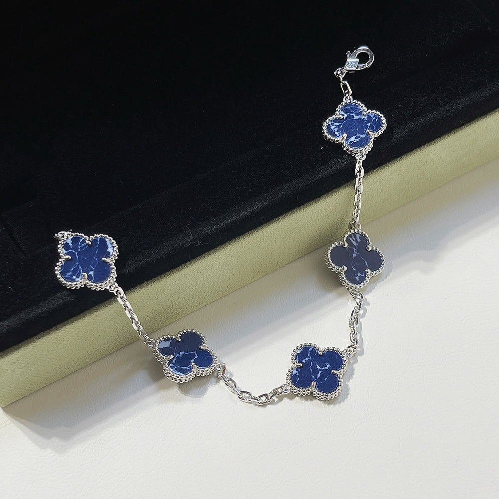 [Kincade Jewelrys]CLOVER 5 MOTIF PIETERSITE SILVER BRACELET