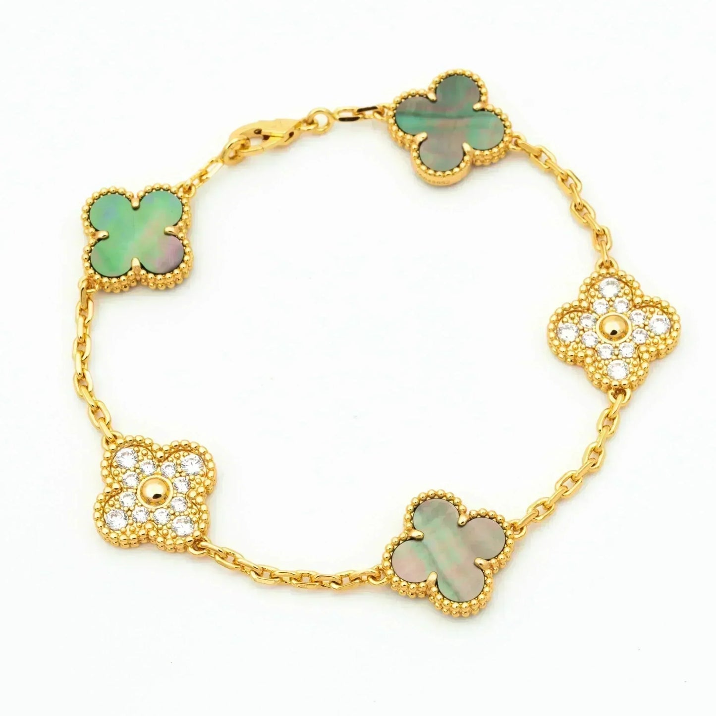 [Kincade Jewelrys] PULSERA DE DIAMANTES CON 5 MOTIVOS DE TRÉBOL EN COLOR GRIS
