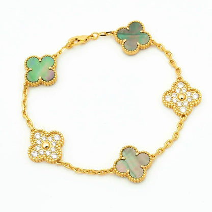 [Kincade Jewelrys] PULSERA DE DIAMANTES CON 5 MOTIVOS DE TRÉBOL EN COLOR GRIS