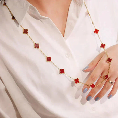 [Kincade Jewelrys]CLOVER 20 MOTIFS CARNELIAN NECKLACE