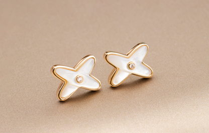 [Kincade Jewelrys] PENDIENTES DE DIAMANTES DE ORO ROSA CON MOP BLANCO