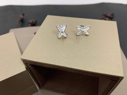 [Kincade Jewelrys]JEUX DE WHITE MOP SILVER DIAMOND EARRINGS