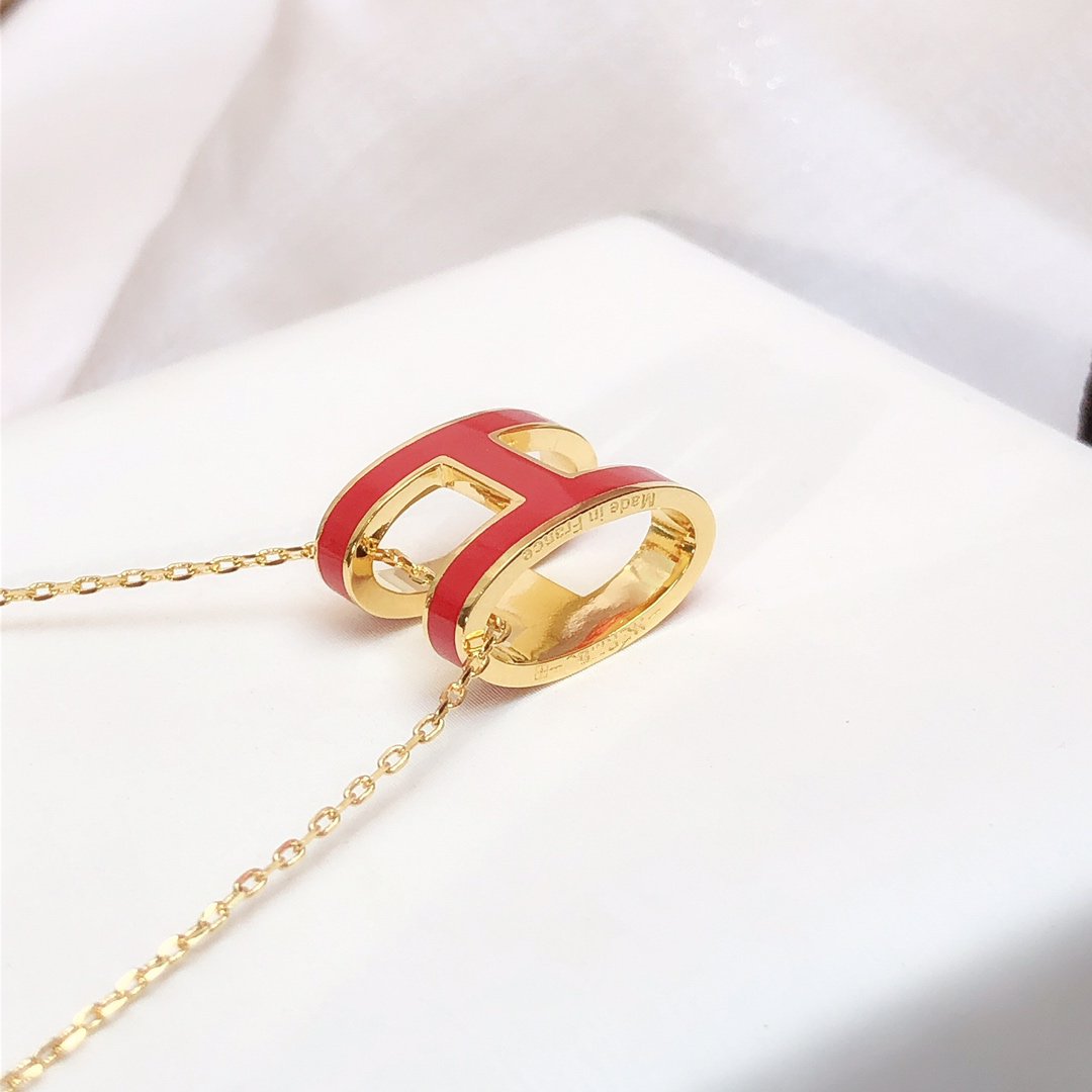 [Kincade Jewelrys]HM CLIC RED ENAMEL GOLD NECKLACE