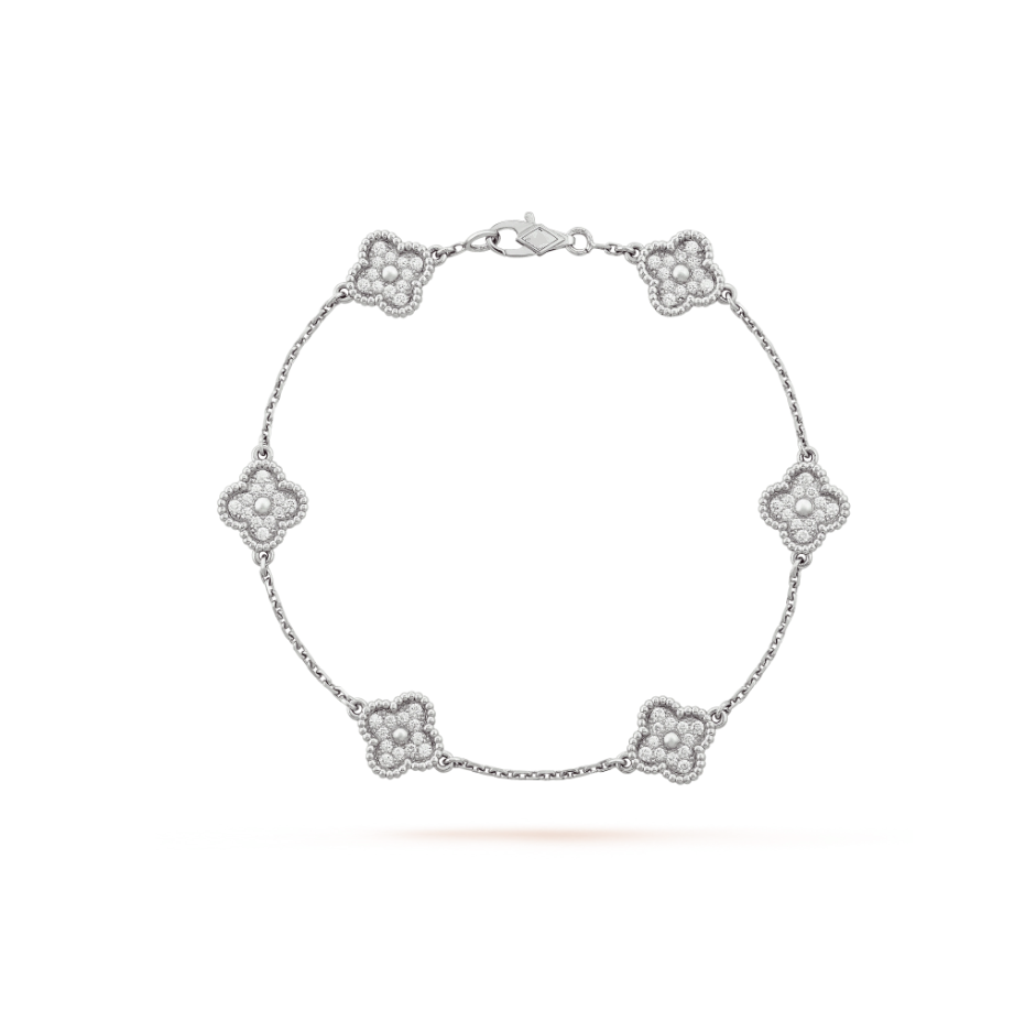[Kincade Jewelrys] PULSERA DE PLATA CON DIAMANTES Y 6 MOTIVOS DE TRÉBOL