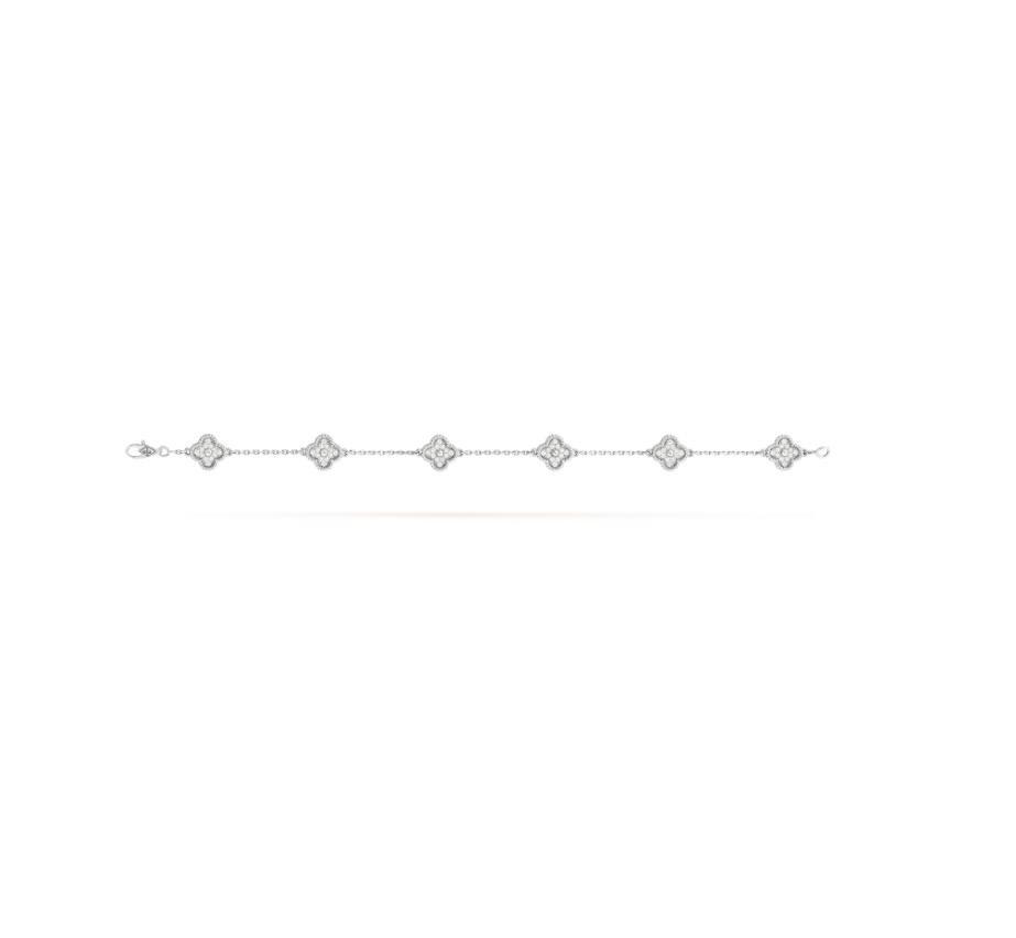 [Kincade Jewelrys] PULSERA DE PLATA CON DIAMANTES Y 6 MOTIVOS DE TRÉBOL