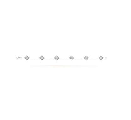 [Kincade Jewelrys] PULSERA DE PLATA CON DIAMANTES Y 6 MOTIVOS DE TRÉBOL