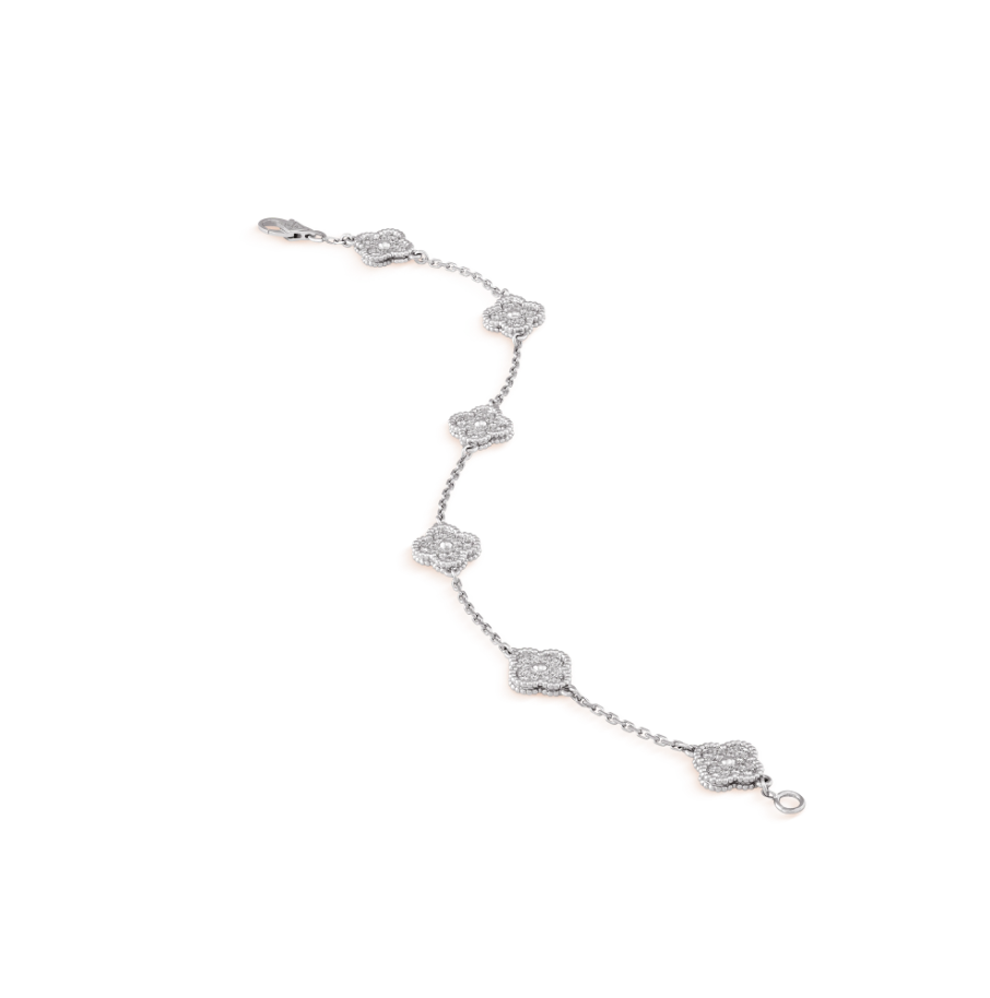 [Kincade Jewelrys] PULSERA DE PLATA CON DIAMANTES Y 6 MOTIVOS DE TRÉBOL