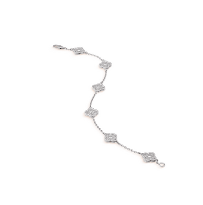 [Kincade Jewelrys] PULSERA DE PLATA CON DIAMANTES Y 6 MOTIVOS DE TRÉBOL