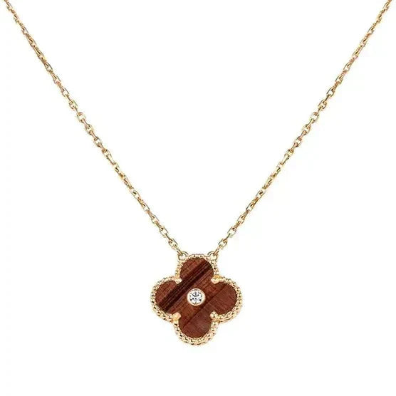 [Kincade Jewelrys]Collar de TRÉBOL de 15 mm con diamantes y ágata ojo de tigre amarilla