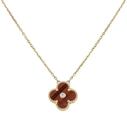 [Kincade Jewelrys]Collar de TRÉBOL de 15 mm con diamantes y ágata ojo de tigre amarilla