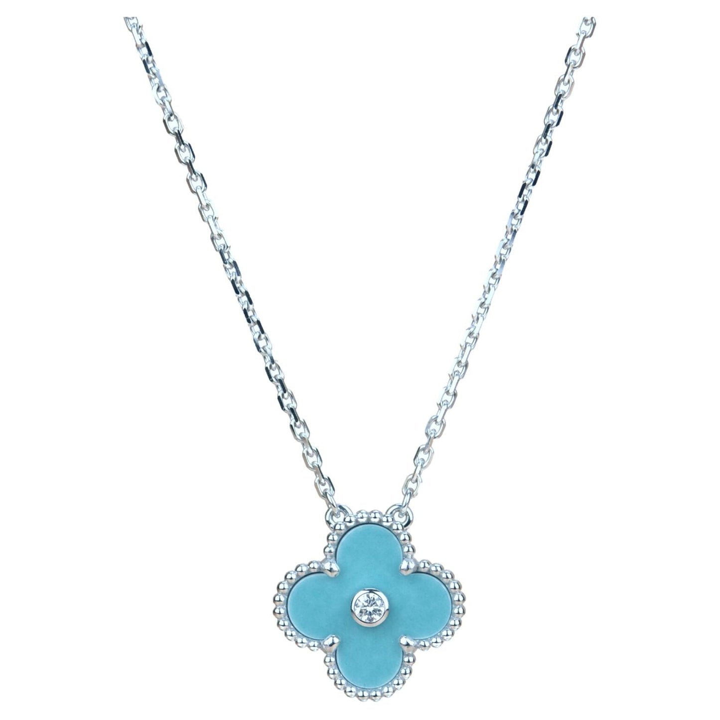 [Kincade Jewelrys]CLOVER 15MM DIAMOND SVRES PORCELAIN  NECKLACE SILVER