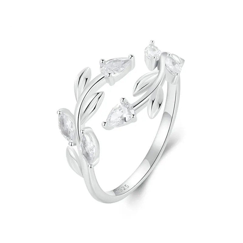 Anillo ajustable con hojas simples y hojas de la suerte